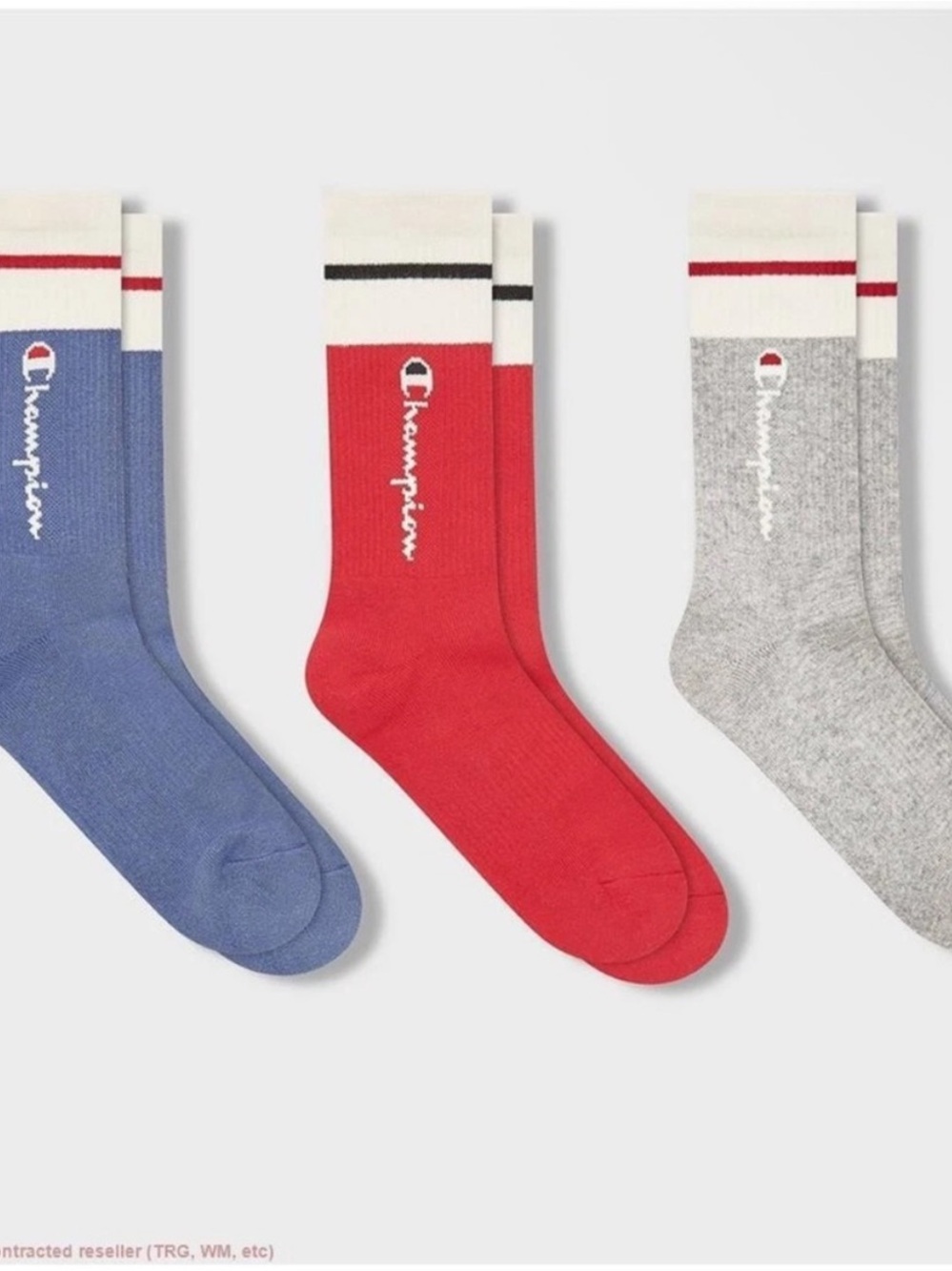 Champion Women's Cushion Crew Socks - Blue, Cream & Red (3 Pair)
